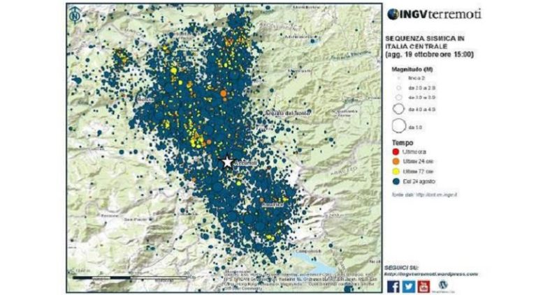 Sequenza sismica in Italia centrale: aggiornamento del 19 ottobre 2016