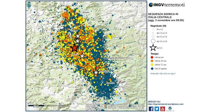 Sequenza sismica in Italia centrale: aggiornamento, 3 novembre ore 9.00
