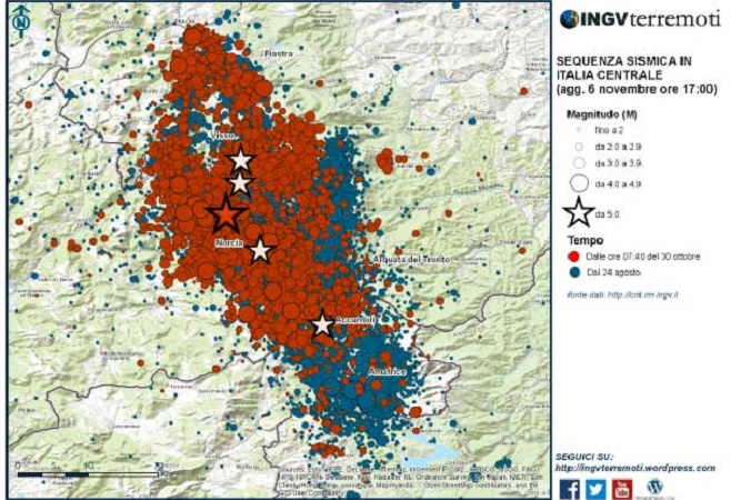 Sequenza sismica in Italia centrale: aggiornamento, 6 novembre ore 17.00